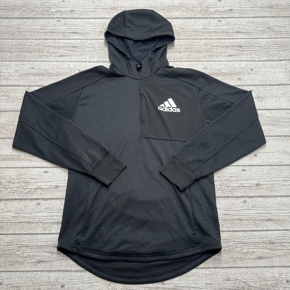 Adidas Hoodie Men's Small Black Fleece Lined Pullover Activewear Training Gym